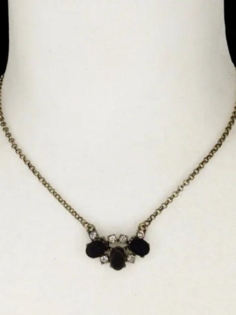 Vintage Banana Republic Oval Black Onyx & Rhinestone Pendant Necklace - Picture 4 of 11